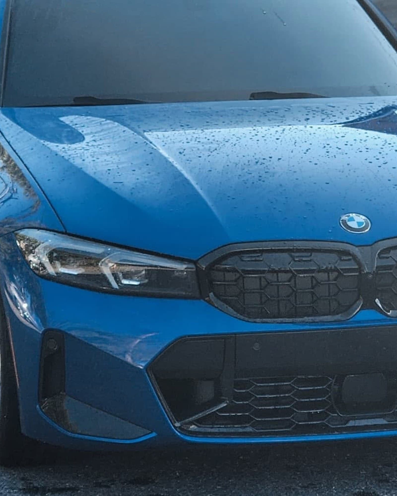 Water beading on the glossy blue hood of a ceramic coated BMW at Mr. G's Auto Care in Westminster, MD